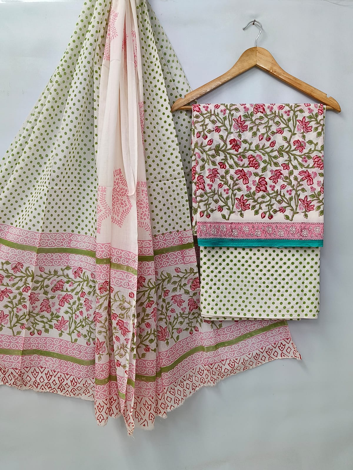 Hand Block Cotton Salwar Suit Set with Cotton Dupatta - TSPSMVV37
