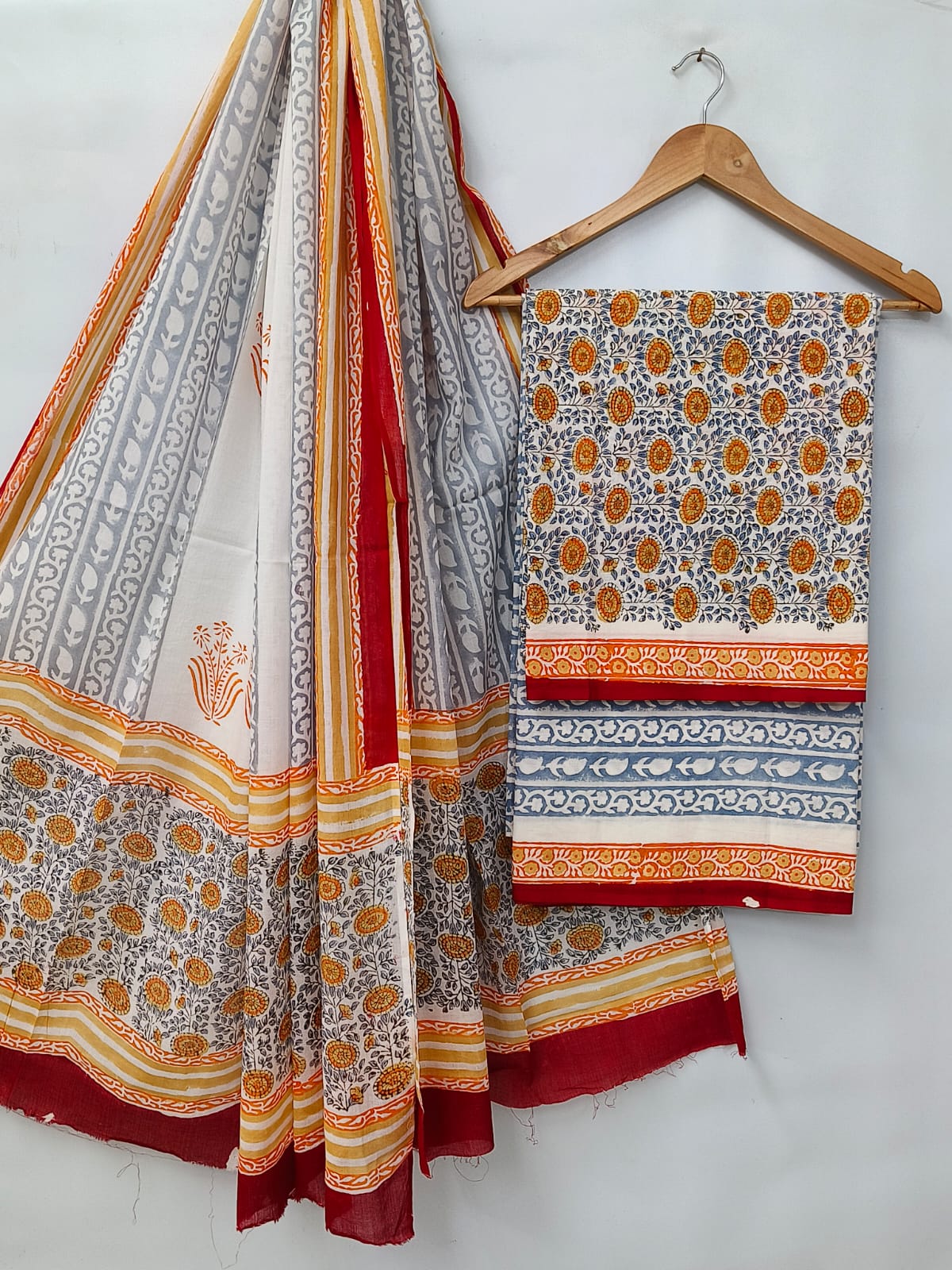 Hand Block Cotton Salwar Suit Set with Cotton Dupatta - TSPSMVV43