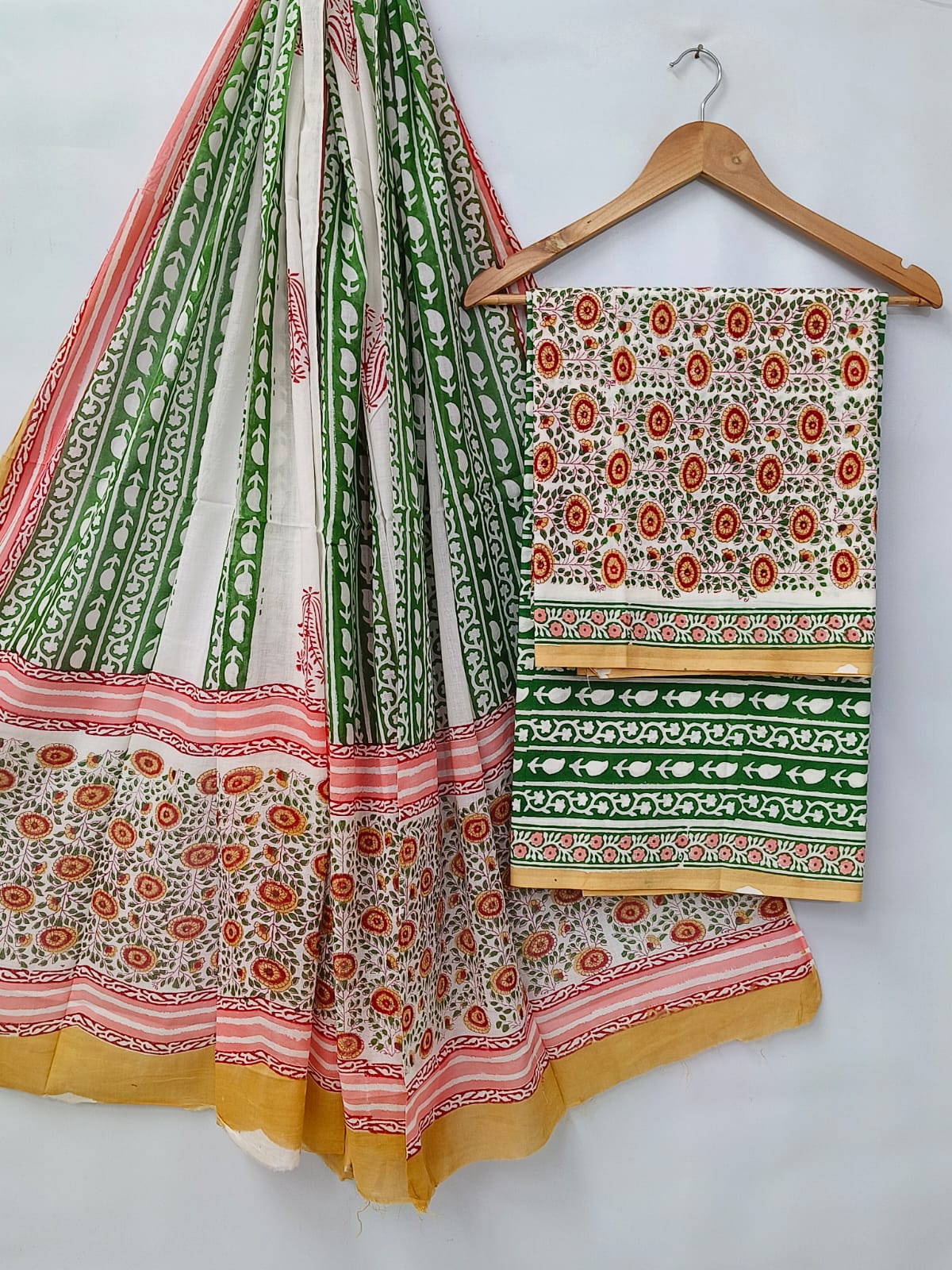 Hand Block Cotton Salwar Suit Set with Cotton Dupatta - TSPSMVV44