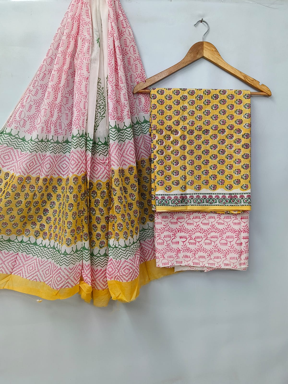 Hand Block Cotton Salwar Suit Set with Cotton Dupatta - TSPSMVV4