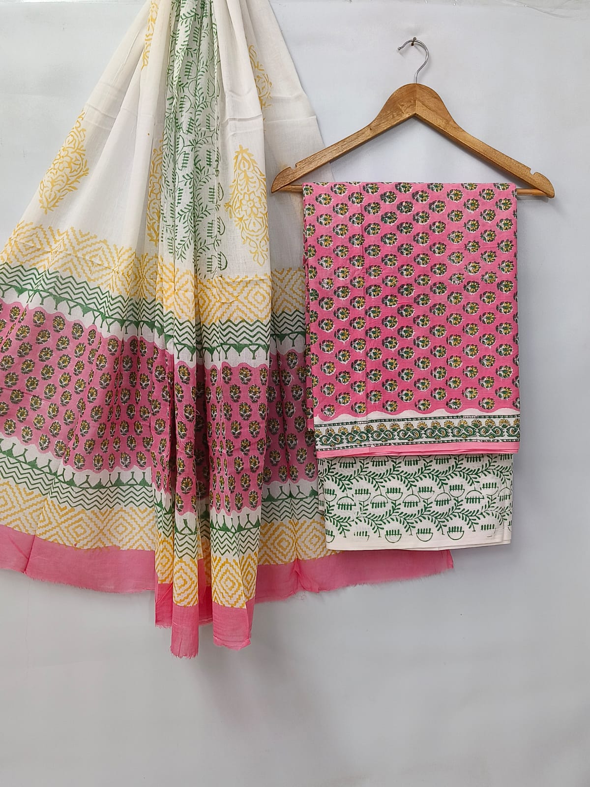 Hand Block Cotton Salwar Suit Set with Cotton Dupatta - TSPSMVV5
