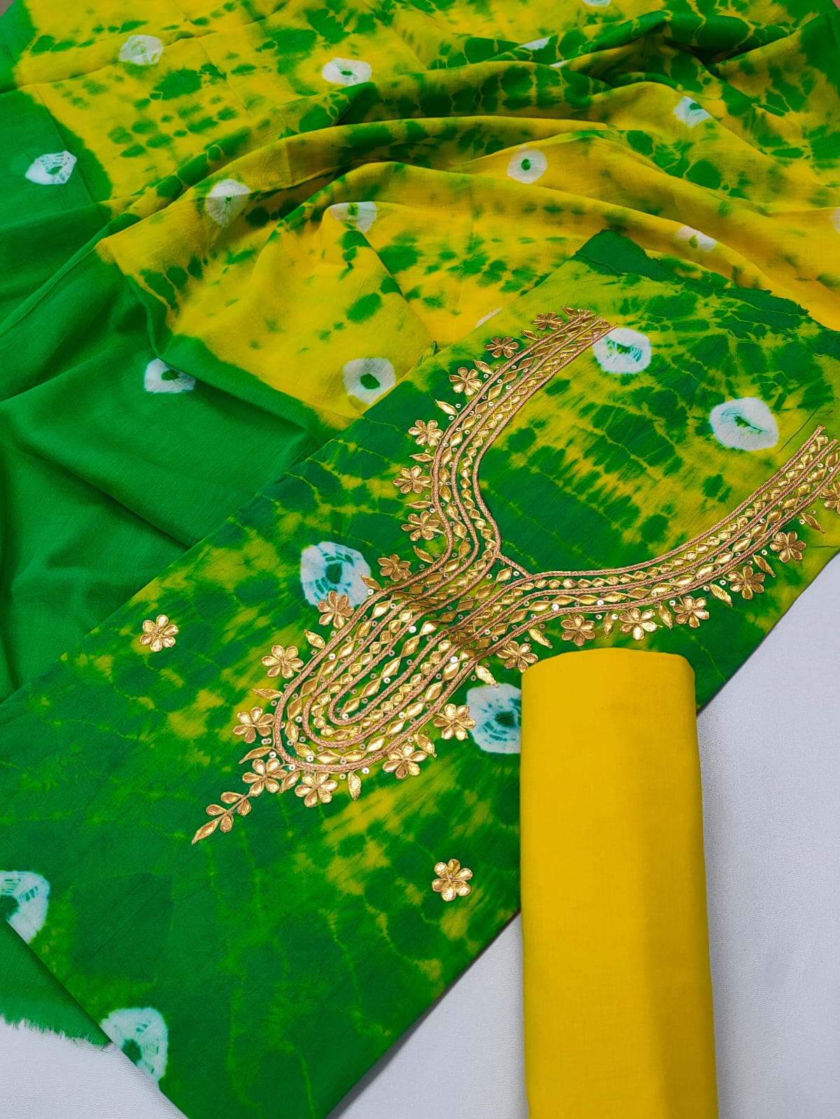 Cotton Gota Patti Neck Work Block Printed Suit Set with Cotton Dupatta - TSPSGPMVJ12