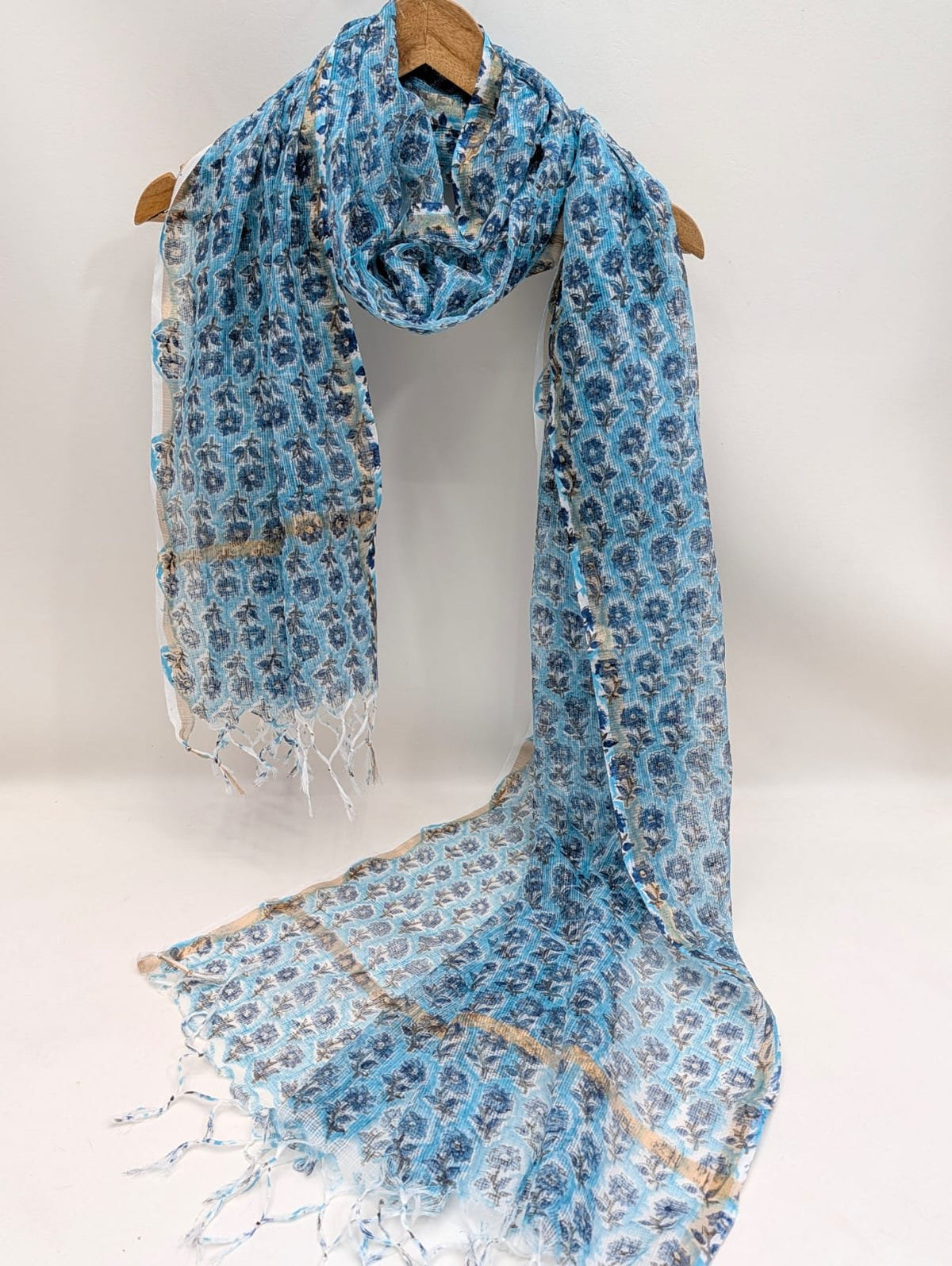 Sky Blue Paisley Block Print Kota Doriya Dupatta