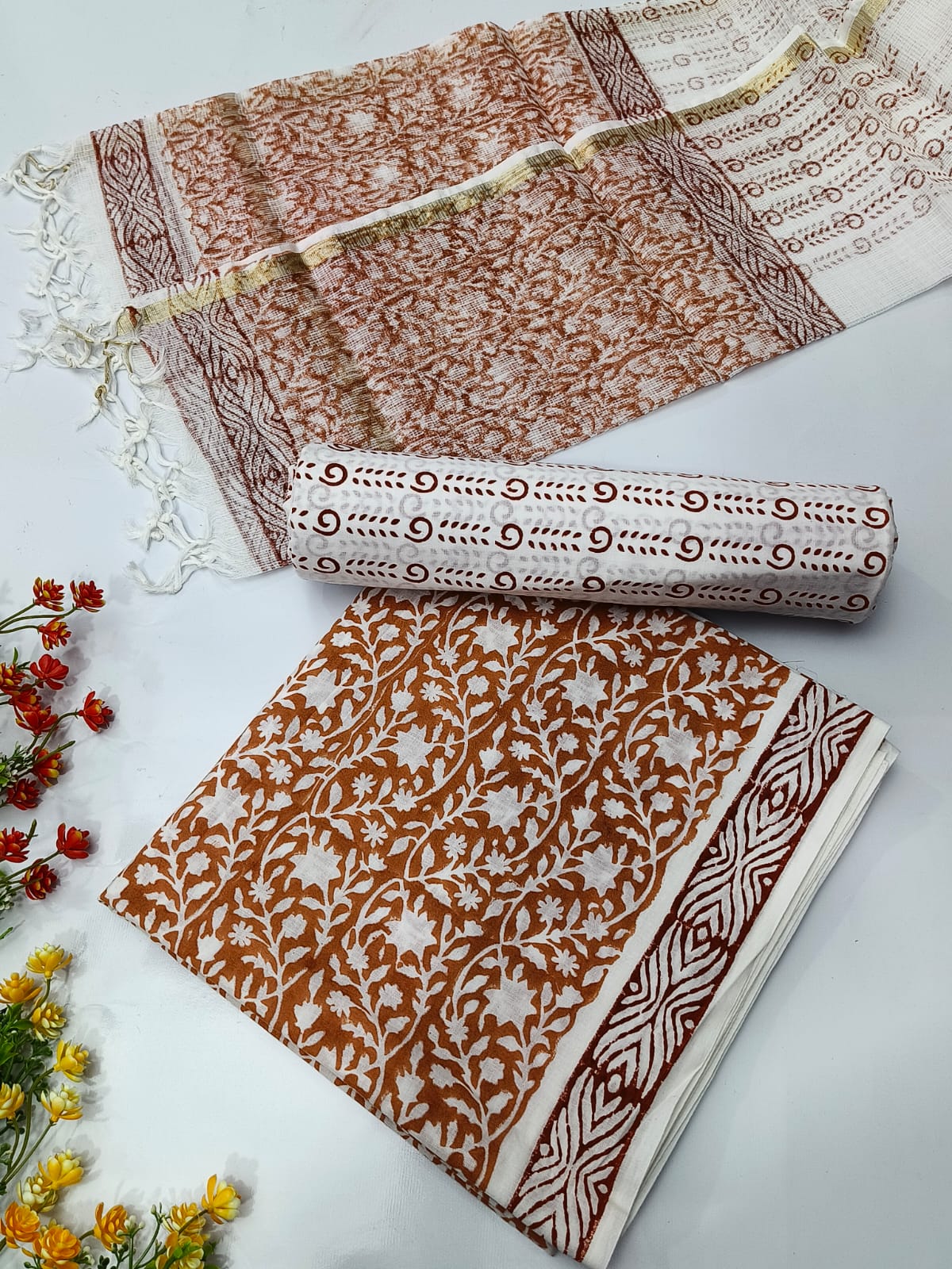 Hand Block Cotton Salwar Suit Set with Kota Doriya Dupatta - TSPSKDVJ2