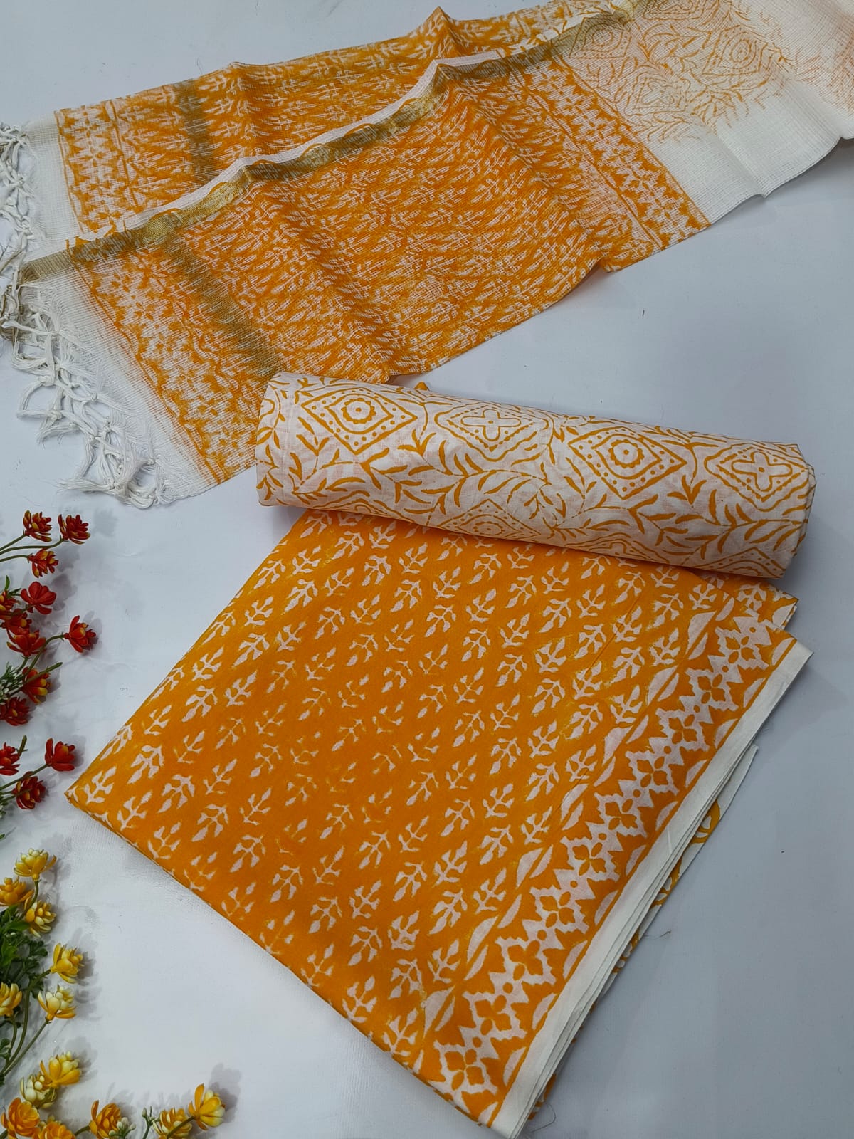 Hand Block Cotton Salwar Suit Set with Kota Doriya Dupatta - TSPSKDVJ7