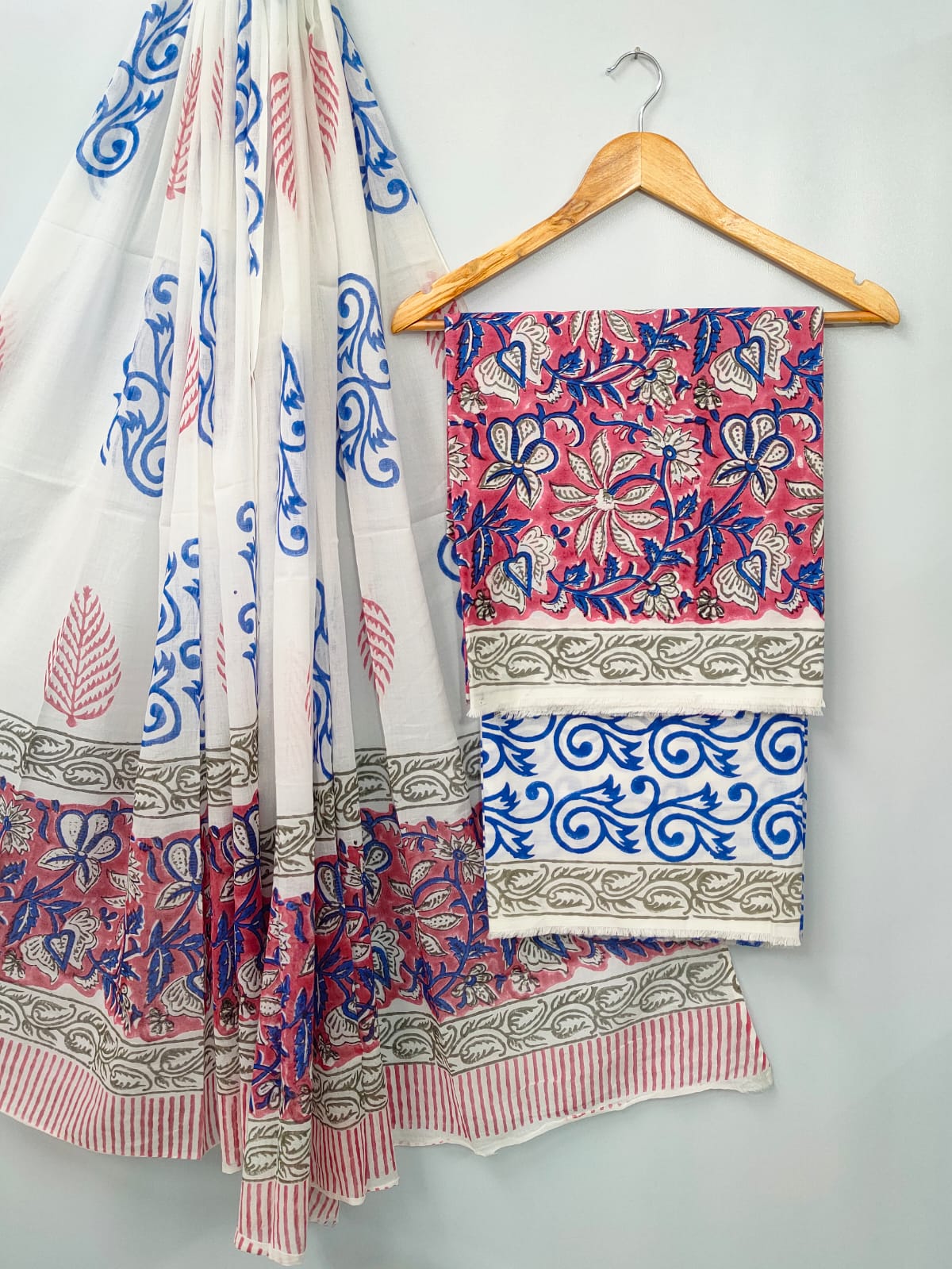 Hand Block Cotton Salwar Suit Set with Cotton Dupatta - TSPSMVJ101