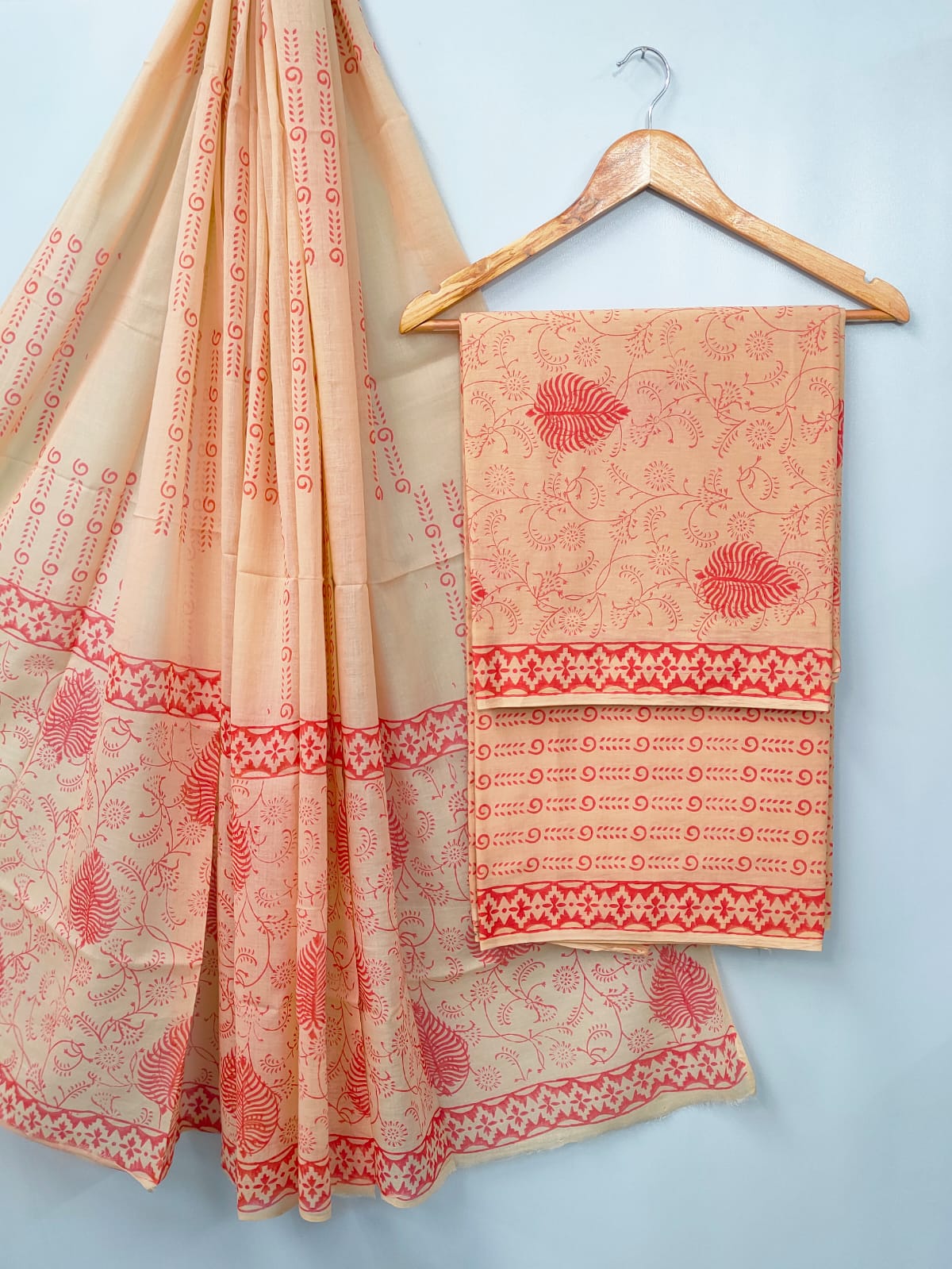 Hand Block Cotton Salwar Suit Set with Cotton Dupatta - TSPSMVJ105
