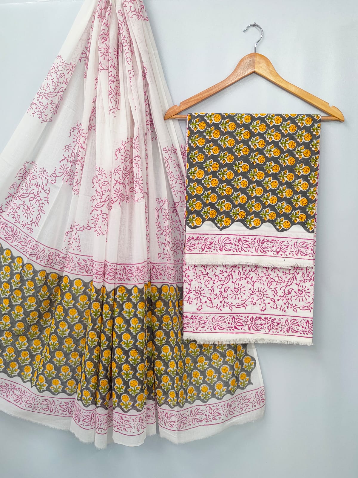 Hand Block Cotton Salwar Suit Set with Cotton Dupatta - TSPSMVJ13