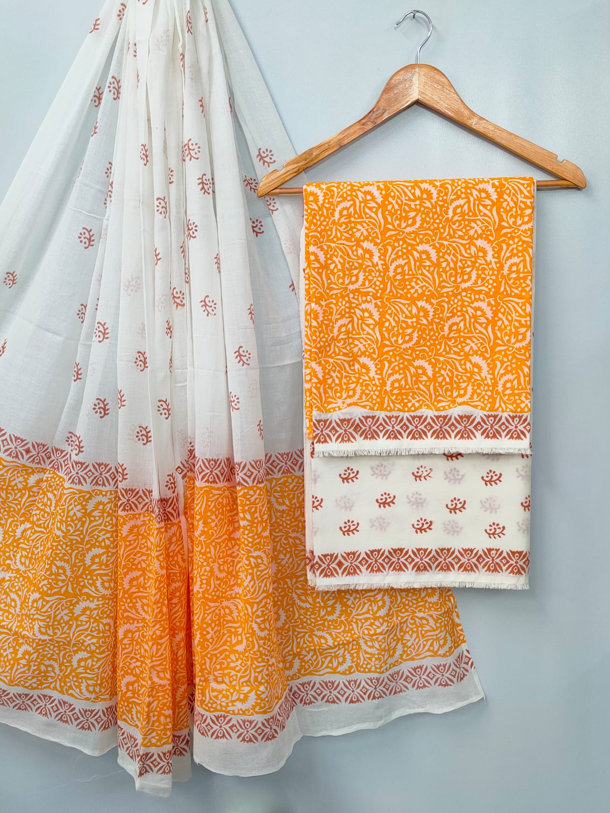 Hand Block Cotton Salwar Suit Set with Cotton Dupatta - TSPSMVJ71