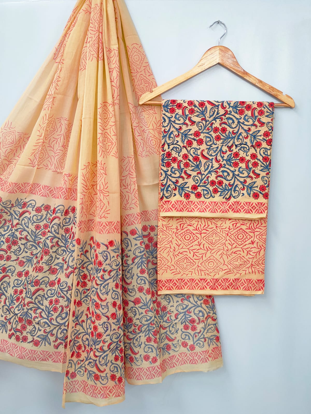 Hand Block Cotton Salwar Suit Set with Cotton Dupatta - TSPSMVJ8