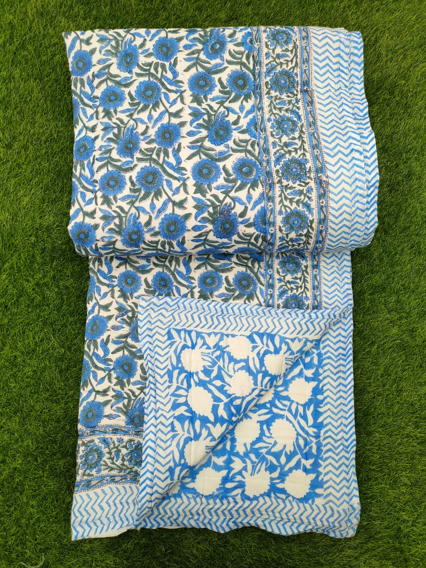 Hand Block Printed Cotton Quilt - 90x108 Inches