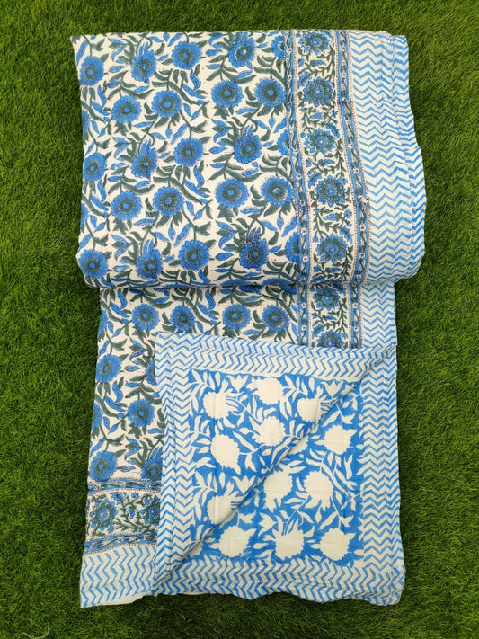 Hand Block Printed Cotton Quilt - 90x108 Inches