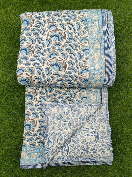 Hand Block Printed Cotton Quilt - 90x108 Inches