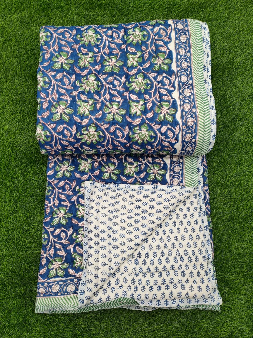 Hand Block Printed Cotton Quilt - 90x108 Inches