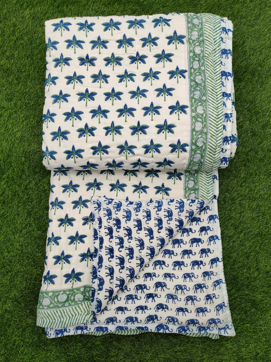 Hand Block Printed Cotton Quilt - 90x108 Inches