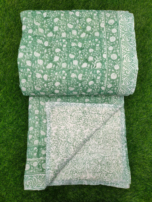 Hand Block Printed Cotton Quilt - 90x108 Inches