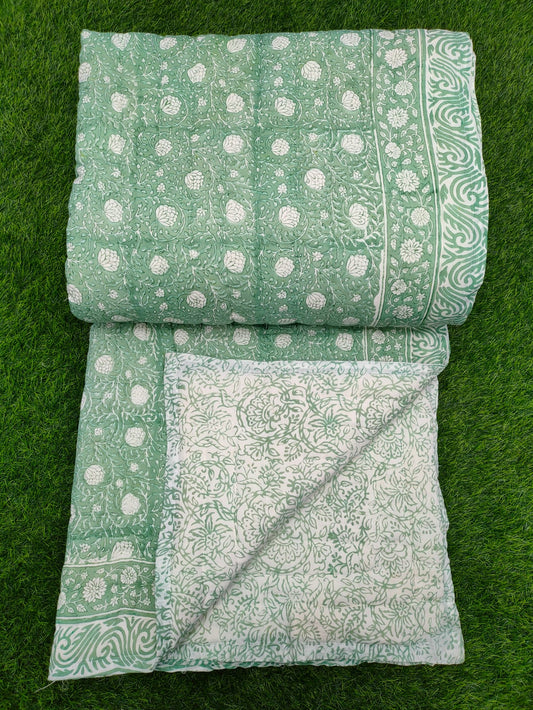 Hand Block Printed Cotton Quilt - 90x108 Inches