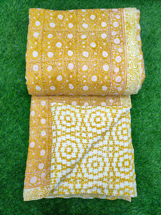 Hand Block Printed Cotton Quilt - 90x108 Inches