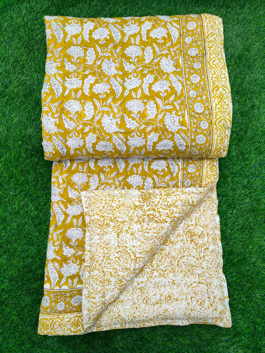 Hand Block Printed Cotton Quilt - 90x108 Inches