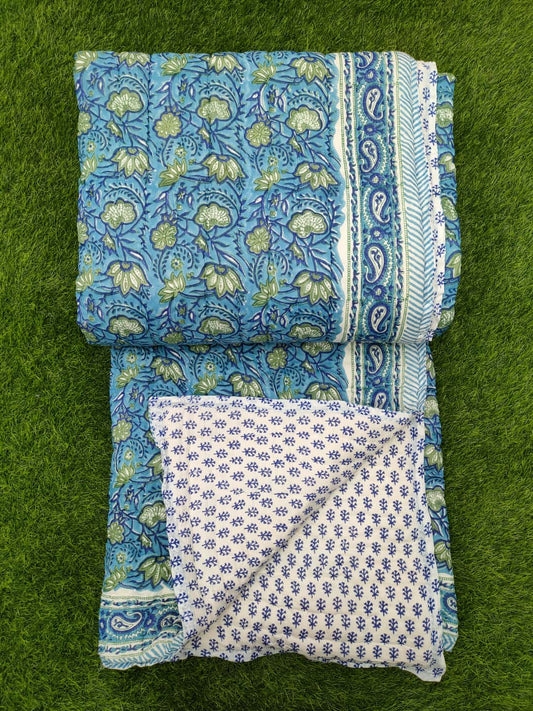 Hand Block Printed Cotton Quilt - 90x108 Inches
