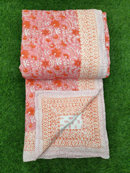 Hand Block Printed Cotton Quilt - 90x108 Inches