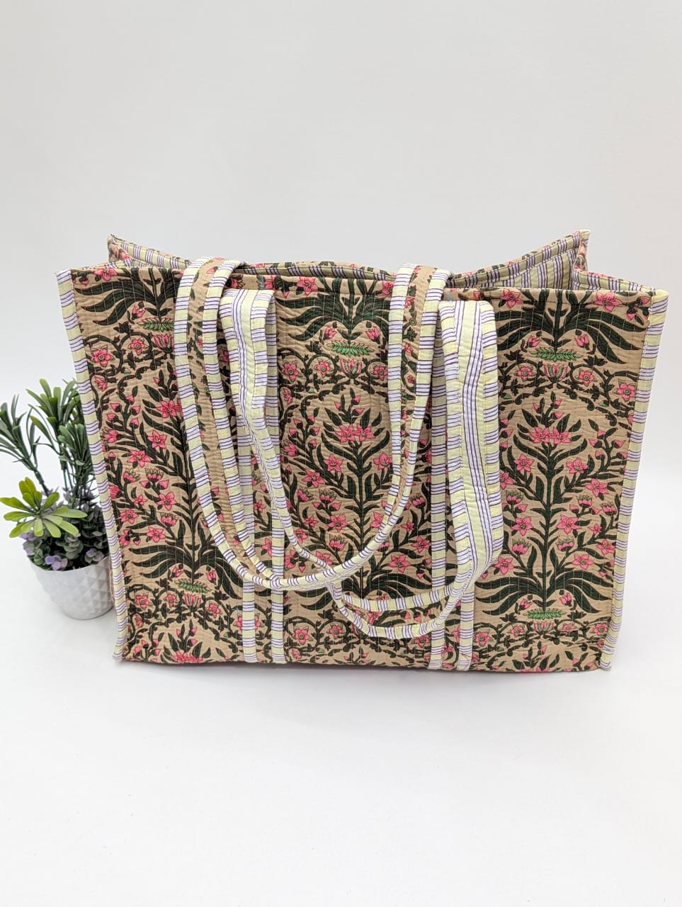 Quilted Tote Bag without zip - 17x18x 6 inches