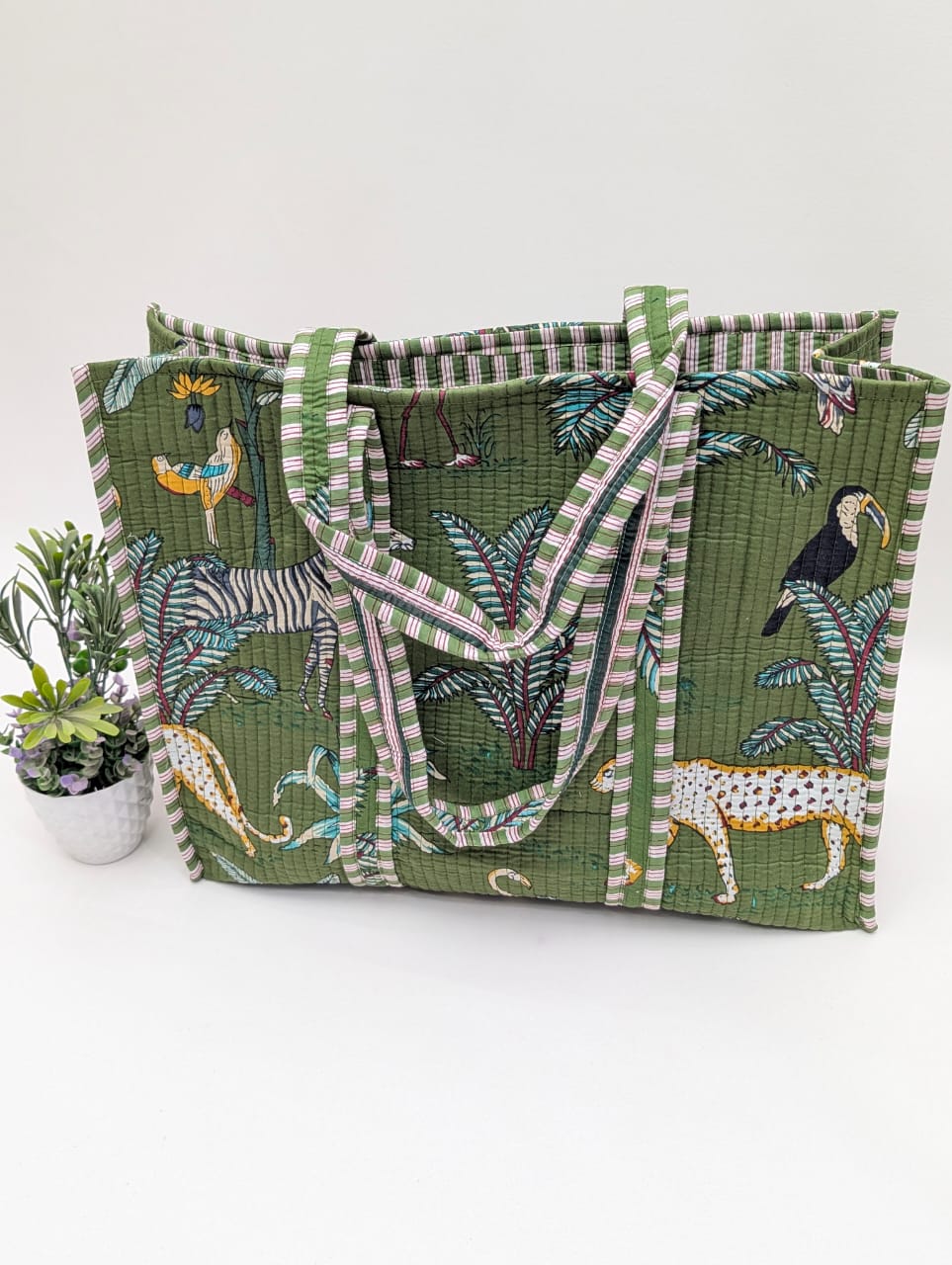 Quilted Tote Bag without zip - 17x18x 6 inches