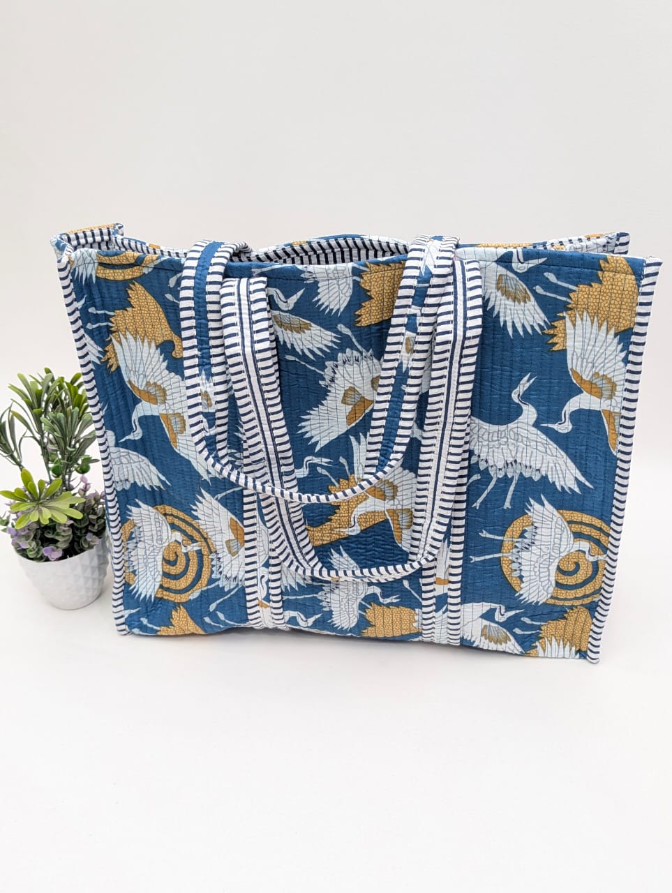 Quilted Tote Bag without zip - 17x18x 6 inches