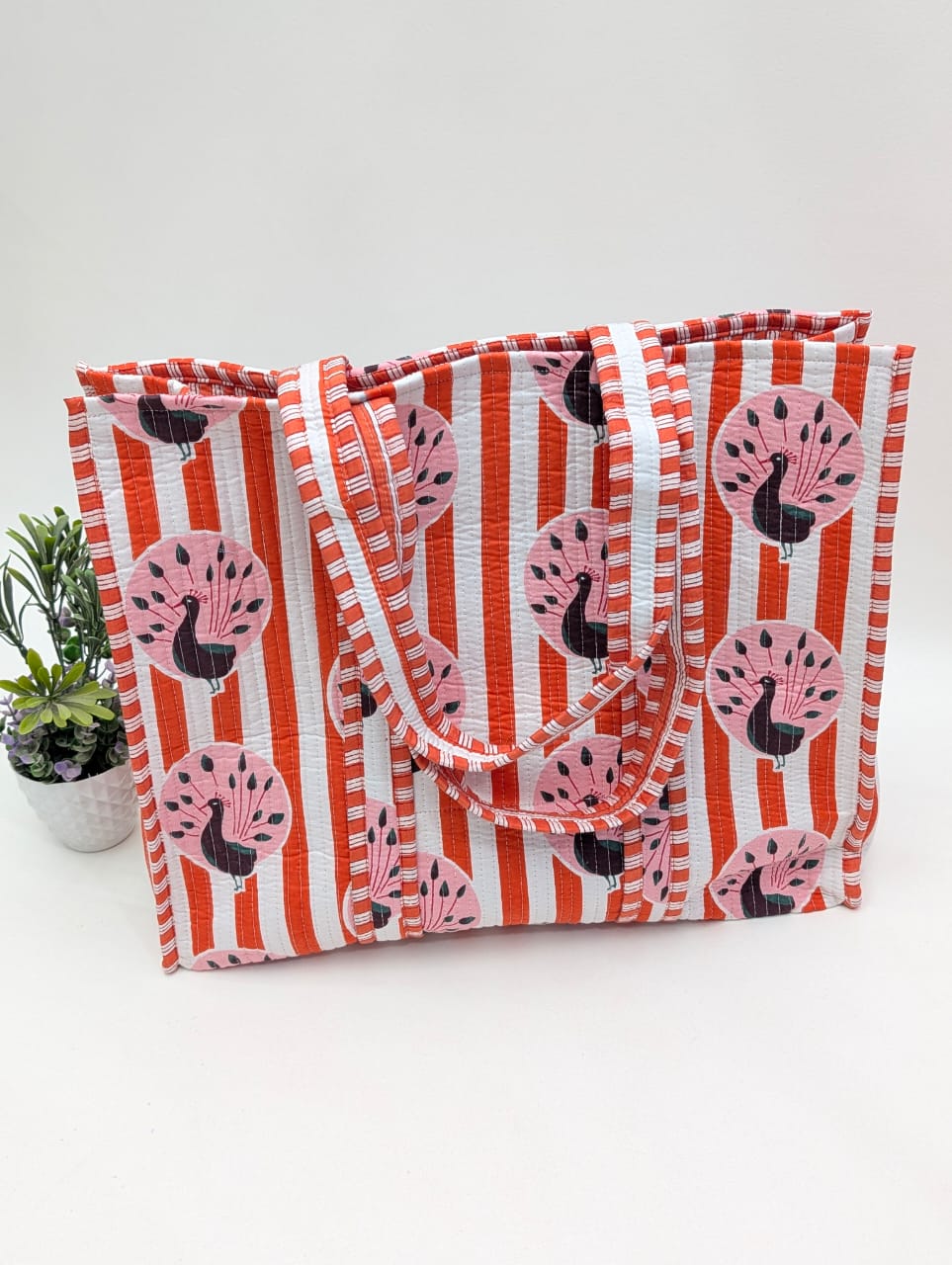 Quilted Tote Bag without zip - 17x18x 6 inches