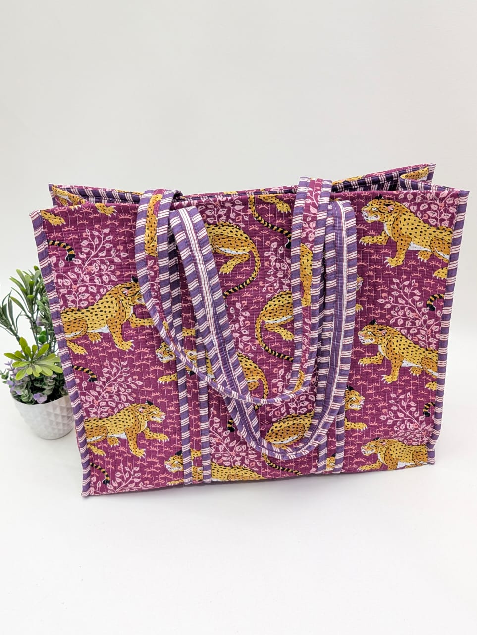Quilted Tote Bag without zip - 17x18x 6 inches