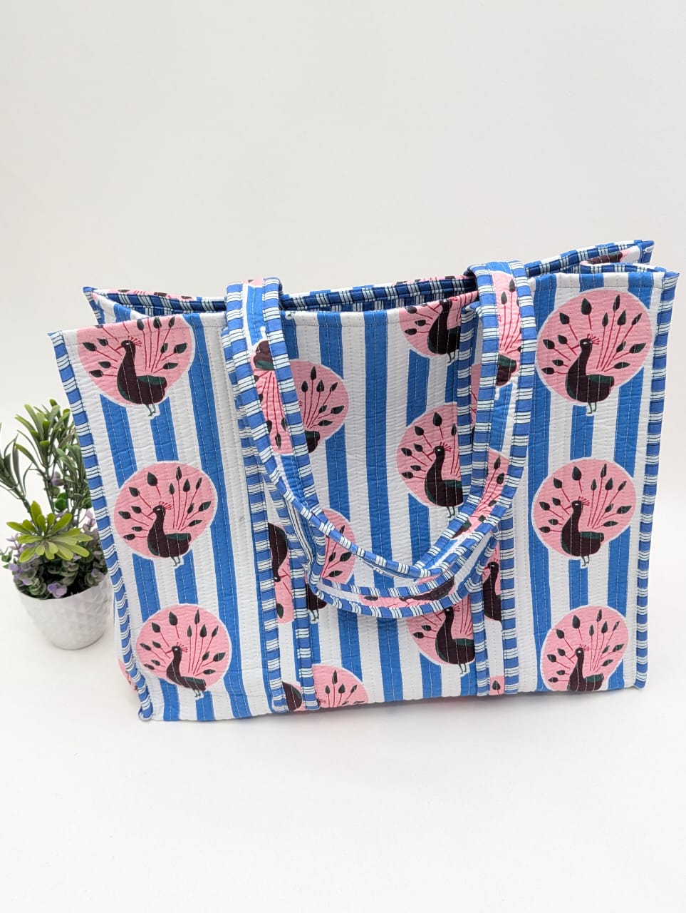 Quilted Tote Bag without zip - 17x18x 6 inches