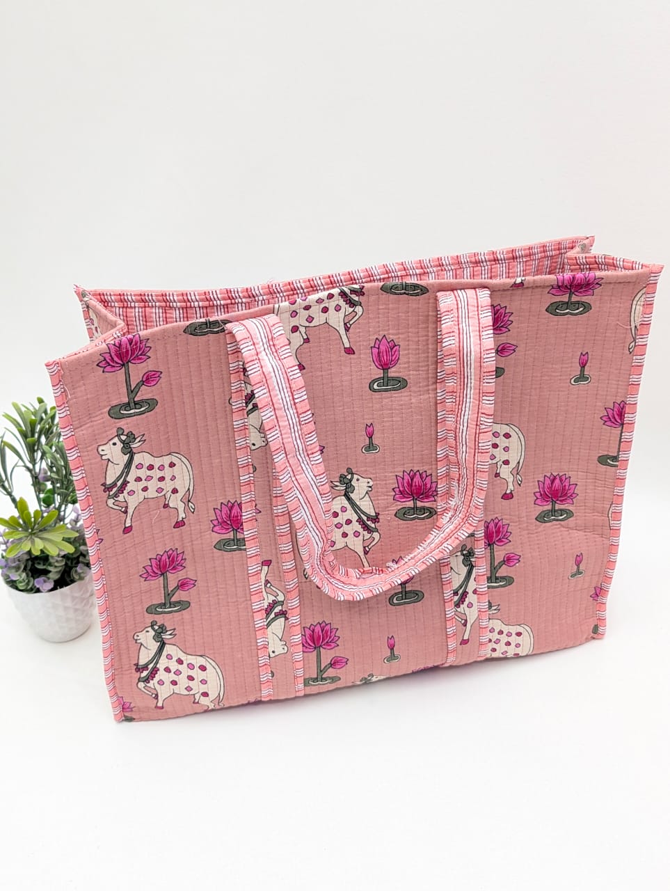 Quilted Tote Bag without zip - 17x18x 6 inches