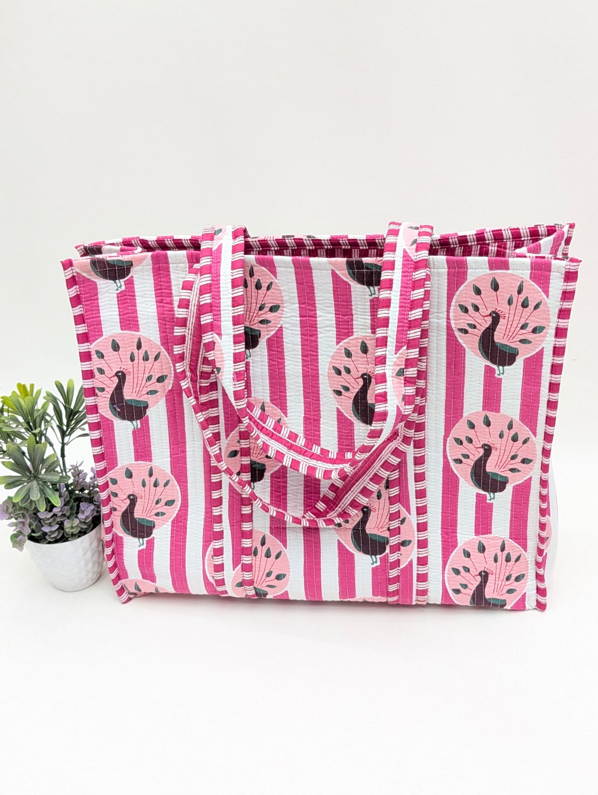 Quilted Tote Bag without zip - 17x18x 6 inches