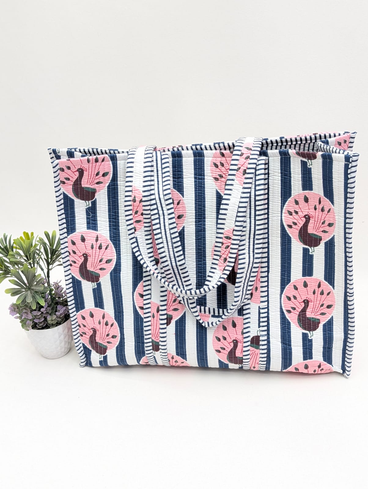 Quilted Tote Bag without zip - 17x18x 6 inches