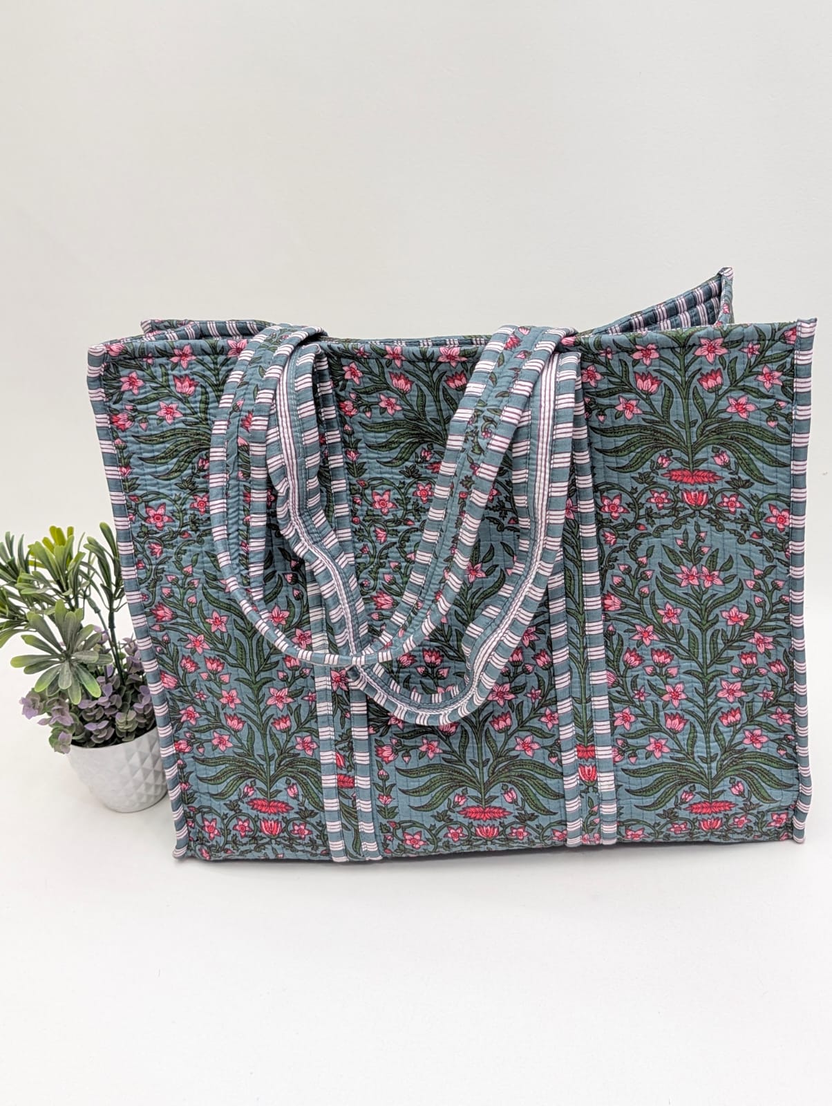 Quilted Tote Bag without zip - 17x18x 6 inches