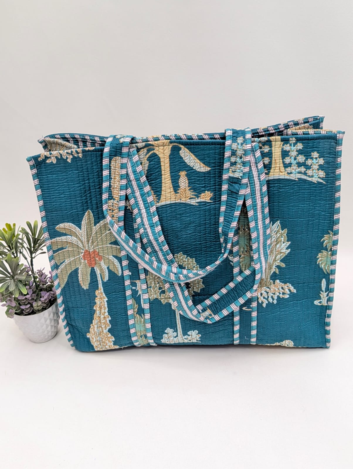 Quilted Tote Bag without zip - 17x18x 6 inches