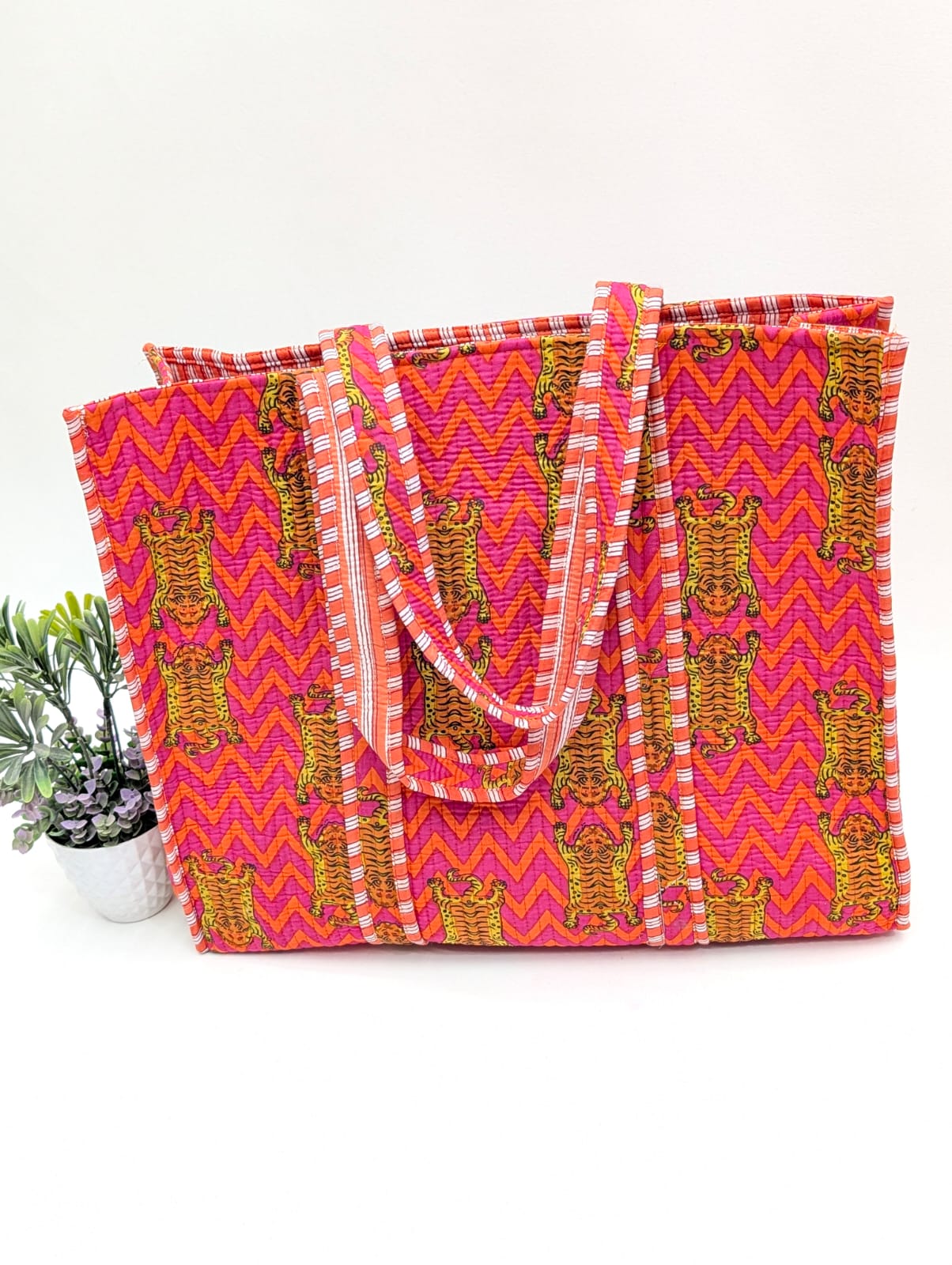 Quilted Tote Bag without zip - 17x18x 6 inches
