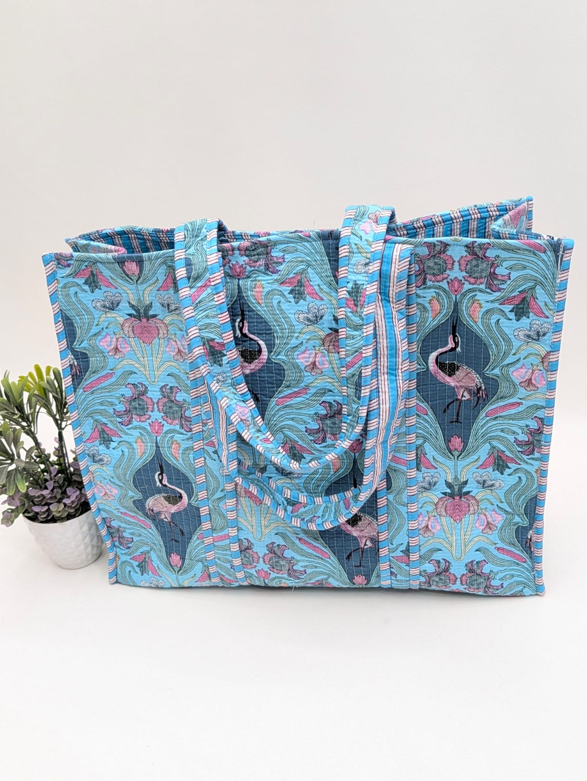Quilted Tote Bag without zip - 17x18x 6 inches