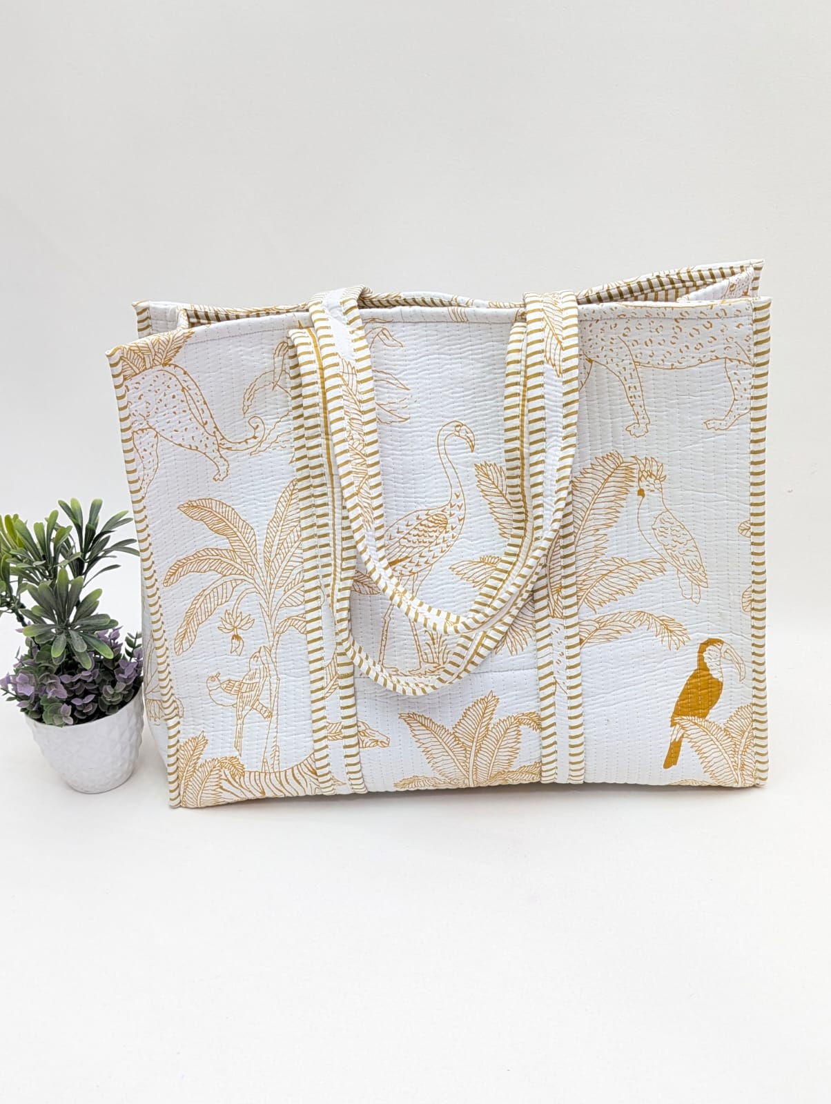 Quilted Tote Bag without zip - 17x18x 6 inches