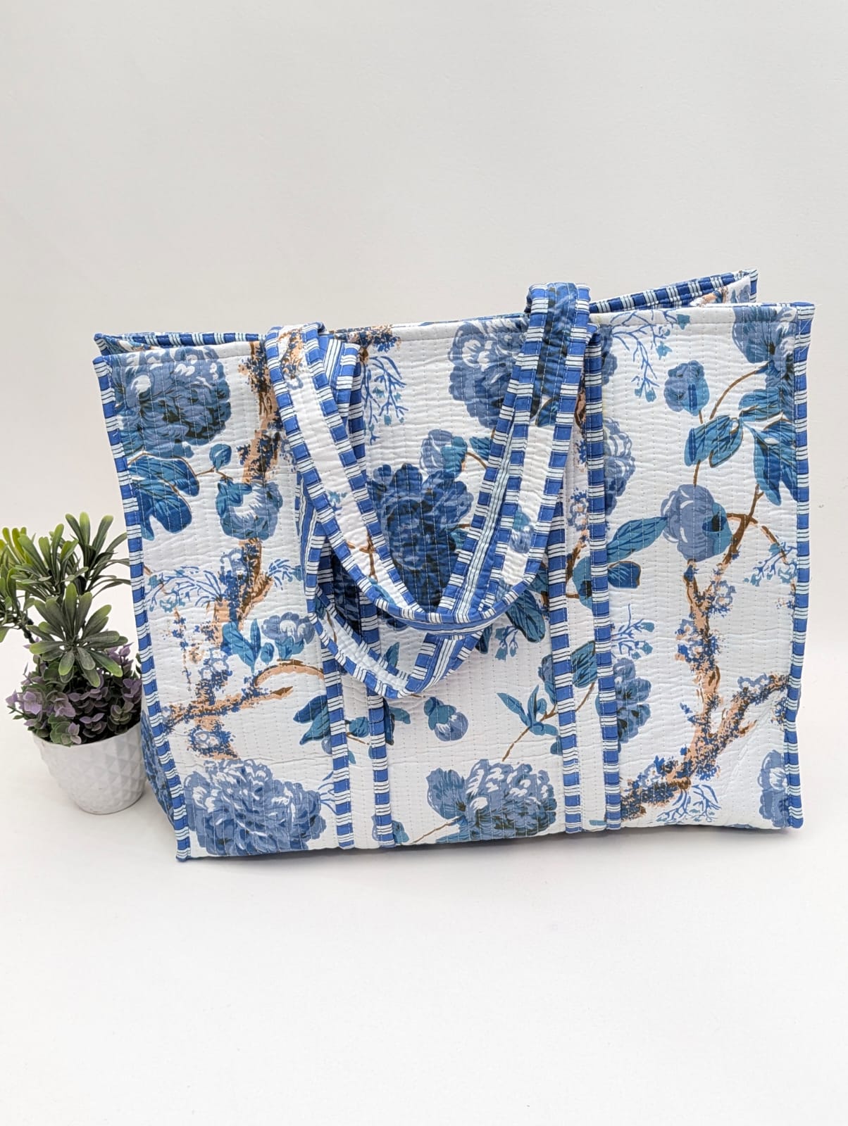Quilted Tote Bag without zip - 17x18x 6 inches