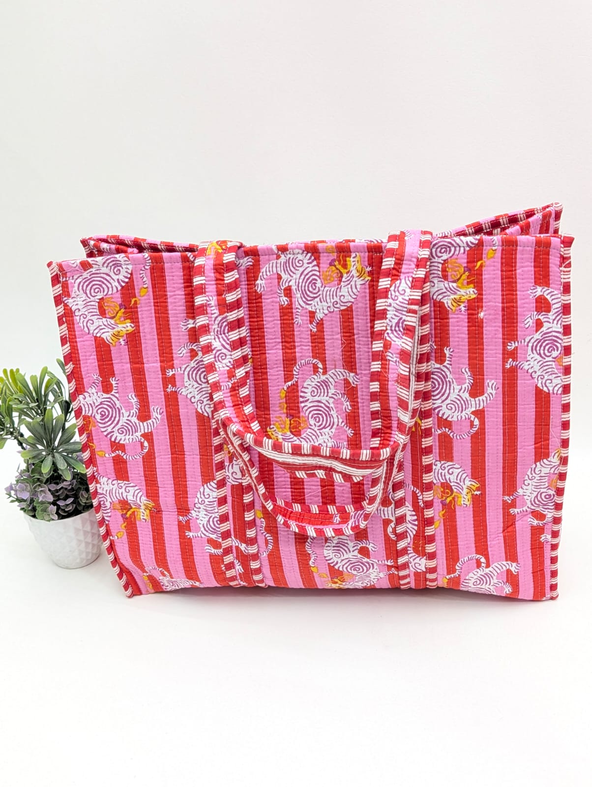 Quilted Tote Bag without zip - 17x18x 6 inches