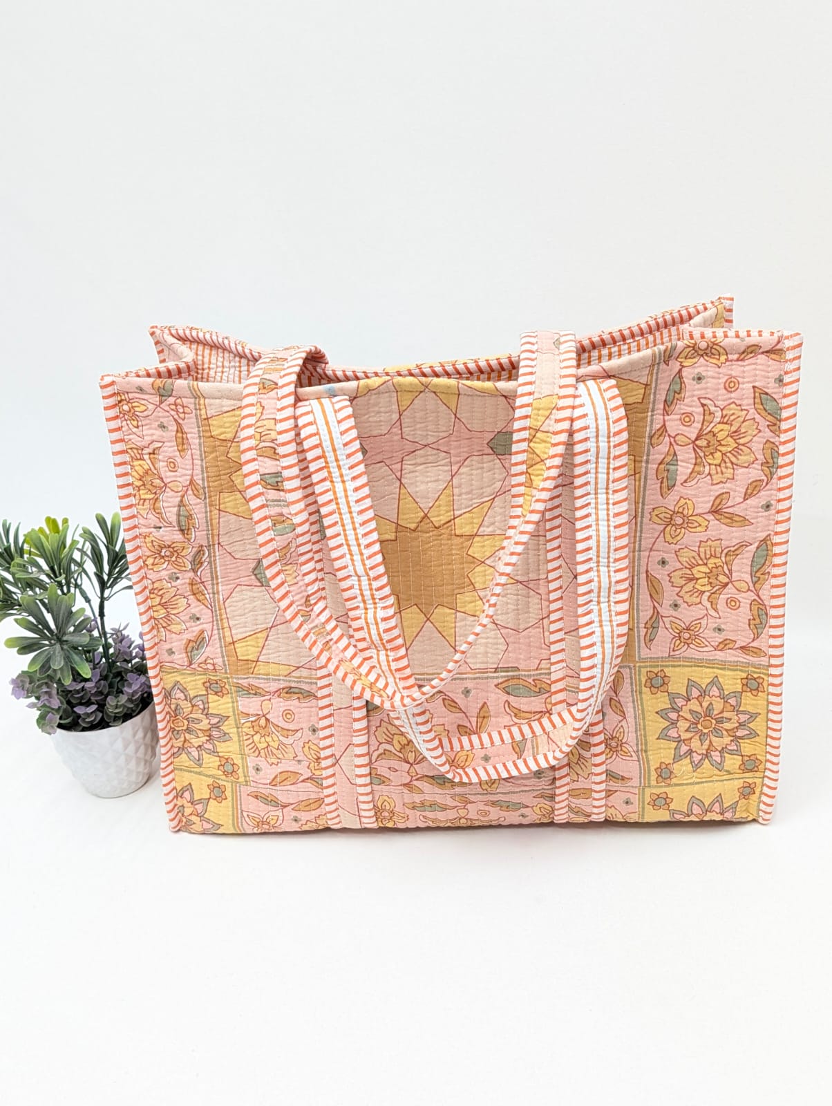 Quilted Tote Bag without zip - 17x18x 6 inches