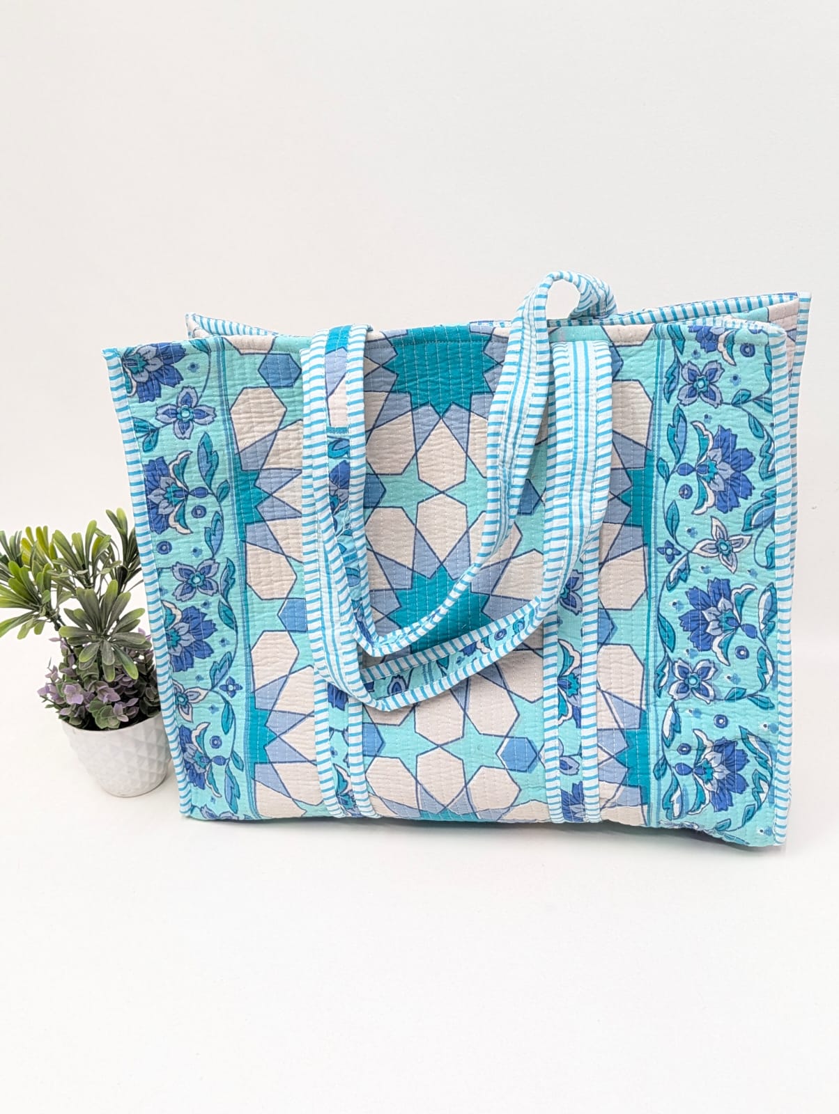 Quilted Tote Bag without zip - 17x18x 6 inches