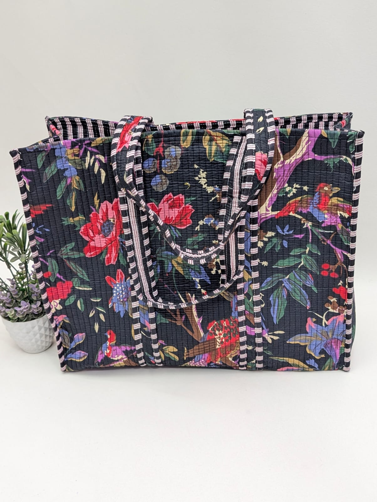 Quilted Tote Bag without zip - 17x18x 6 inches