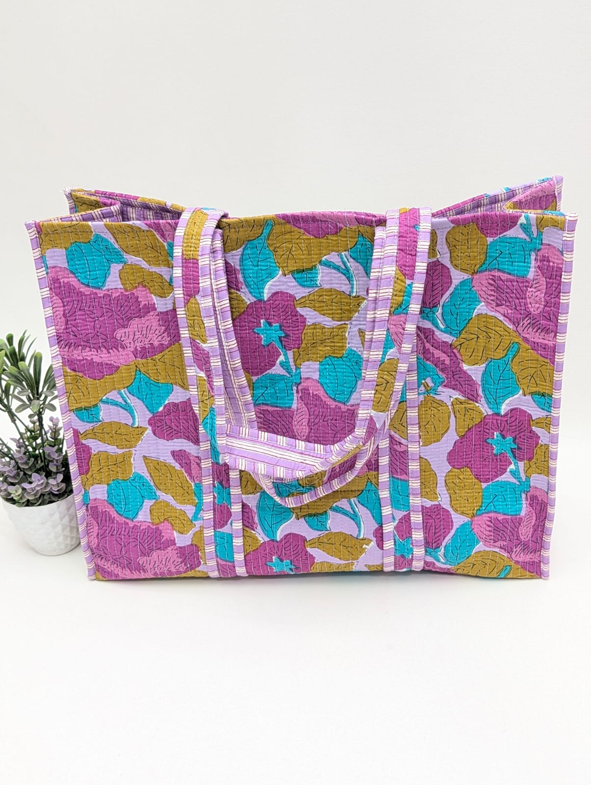 Quilted Tote Bag without zip - 17x18x 6 inches