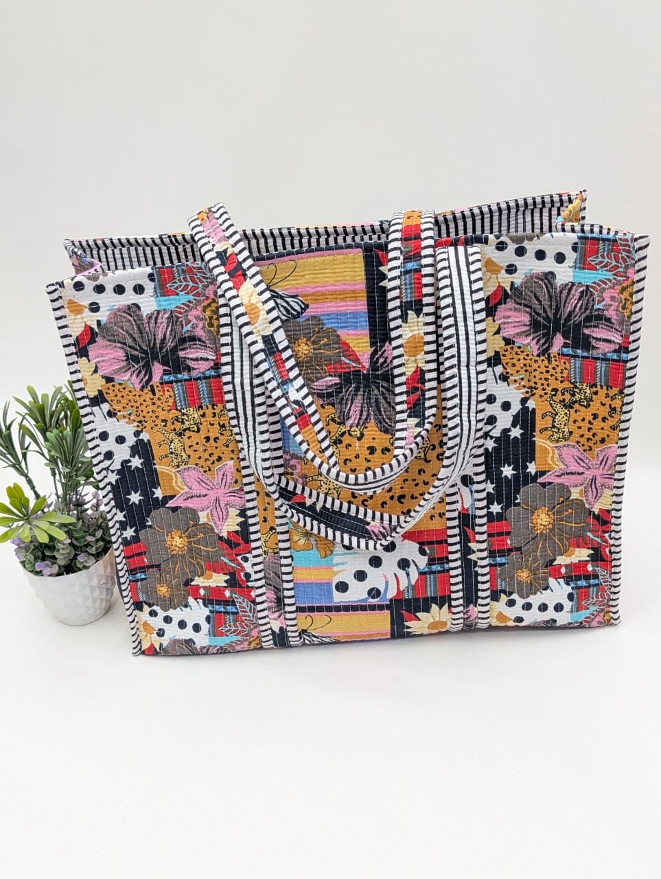 Quilted Tote Bag without zip - 17x18x 6 inches