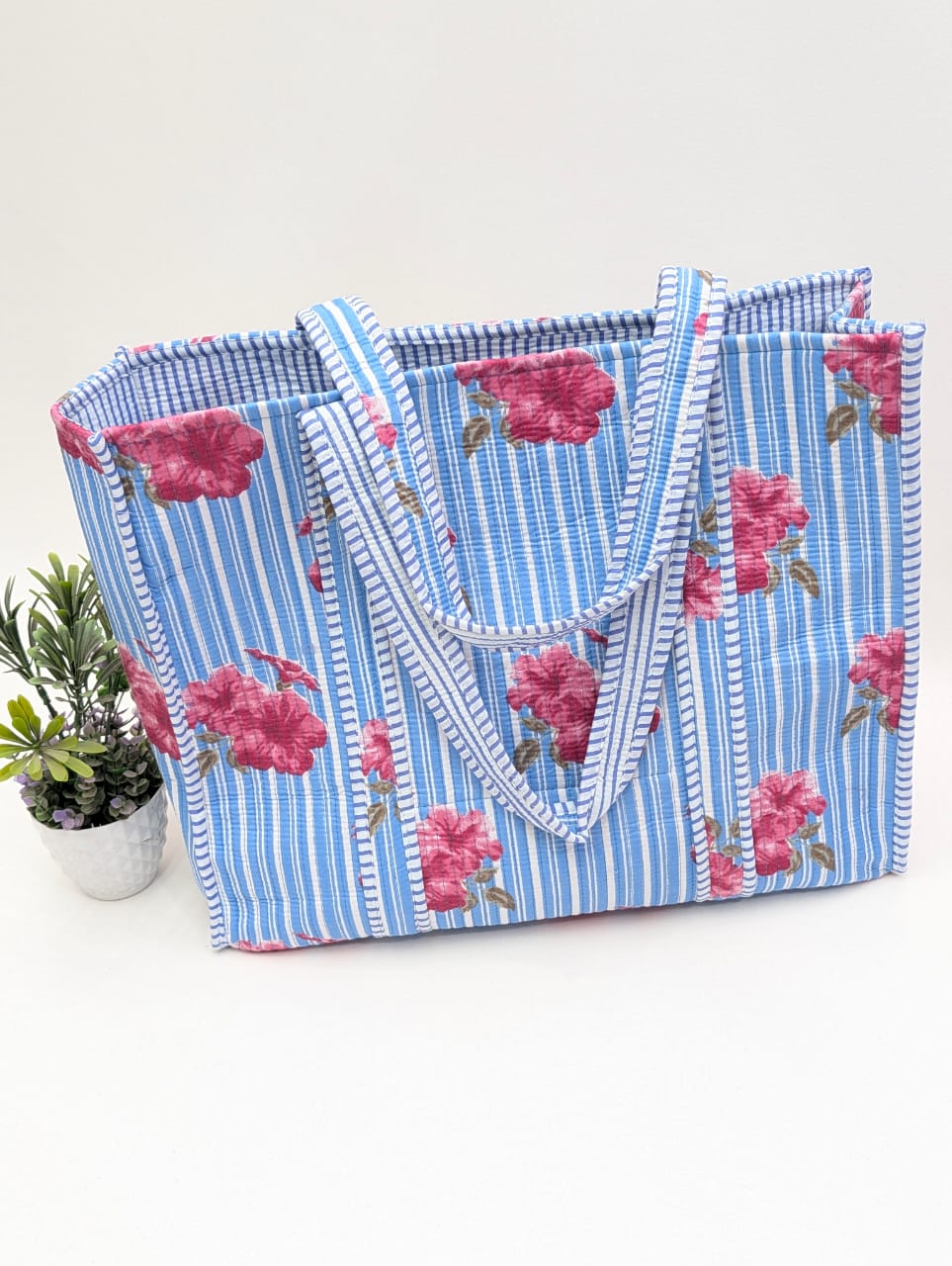 Quilted Tote Bag without zip - 17x18x 6 inches
