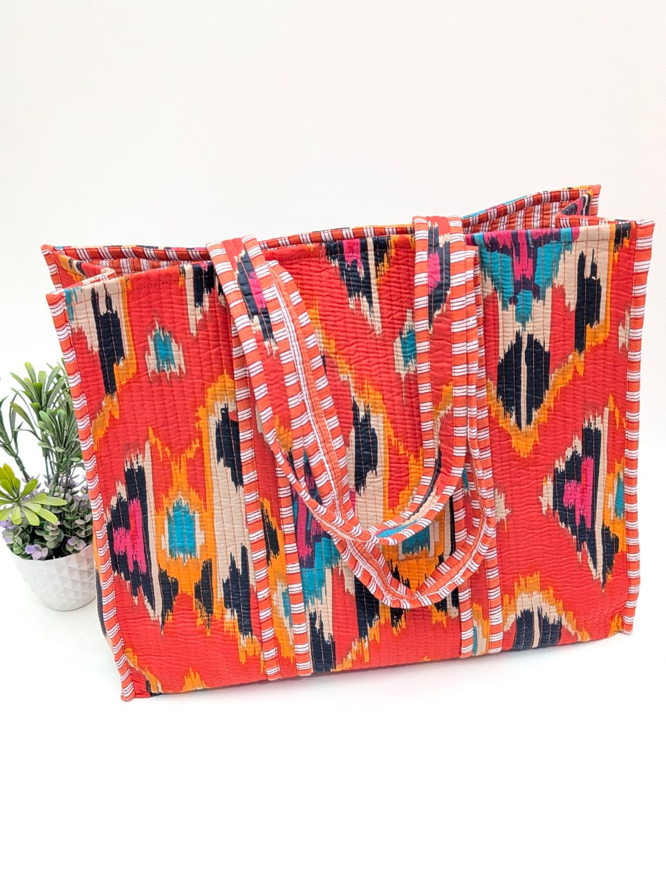 Quilted Tote Bag without zip - 17x18x 6 inches
