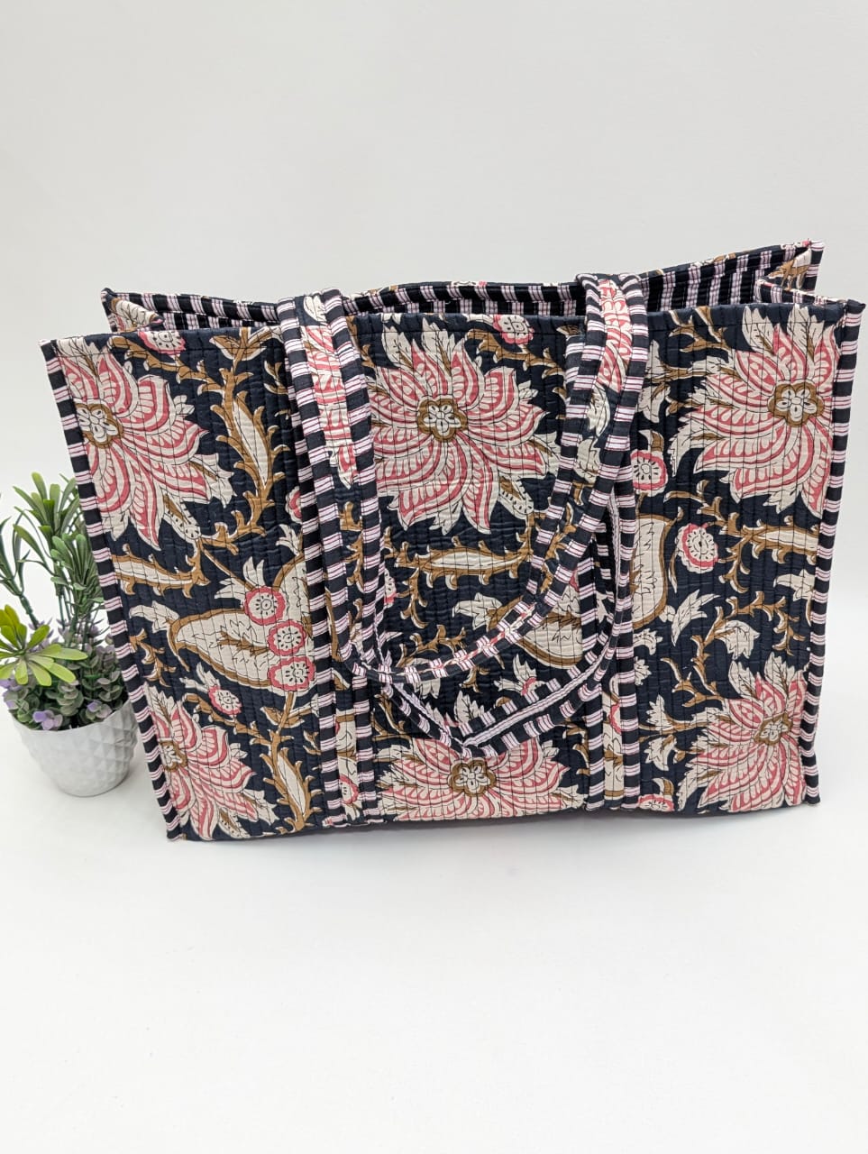 Quilted Tote Bag without zip - 17x18x 6 inches