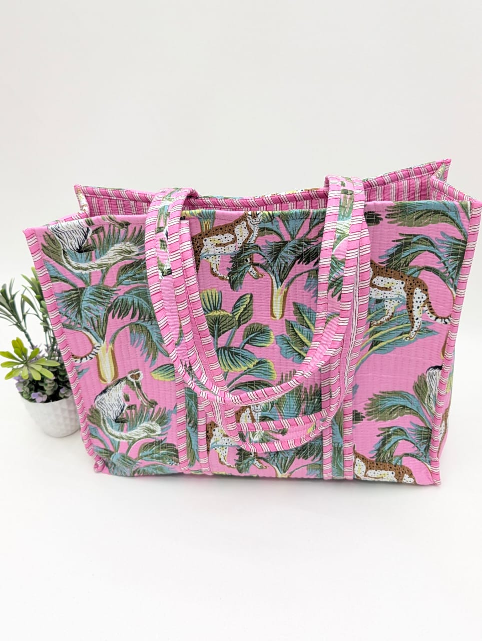 Quilted Tote Bag without zip - 17x18x 6 inches